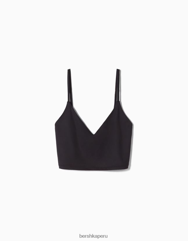 negro Bershka mujer top corto con tiras 806J6B782