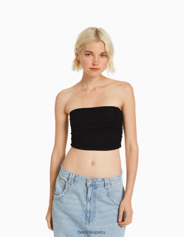 negro Bershka mujer top corto tipo bandeau de malla 806J6B811