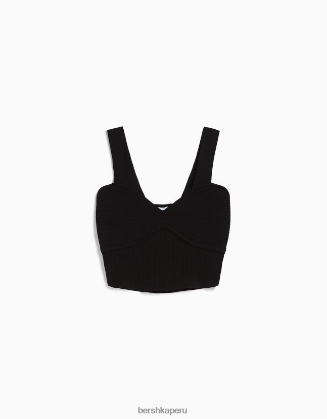 negro Bershka mujer top de canalé de nailon con tirantes 806J6B835