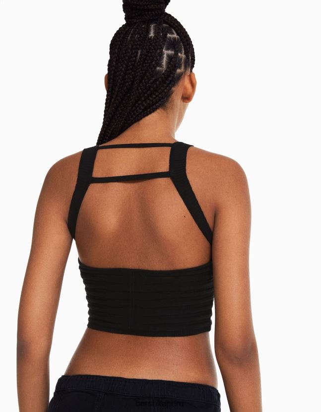 negro Bershka mujer top de punto transparente 806J6B783