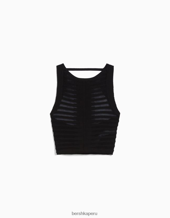 negro Bershka mujer top de punto transparente 806J6B783