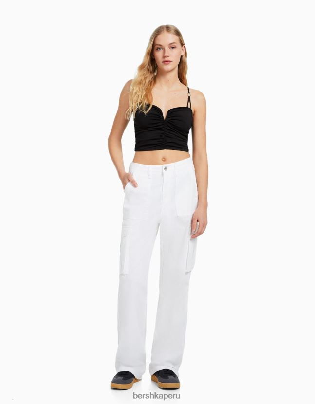 negro Bershka mujer top fruncido con detalle de escote 806J6B784
