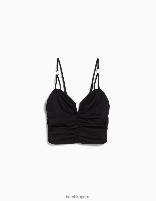 negro Bershka mujer top fruncido con detalle de escote 806J6B784