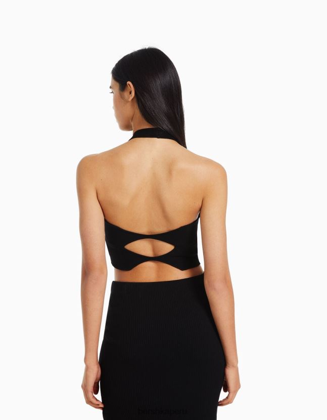 negro Bershka mujer top halter con detalle tejido 806J6B845
