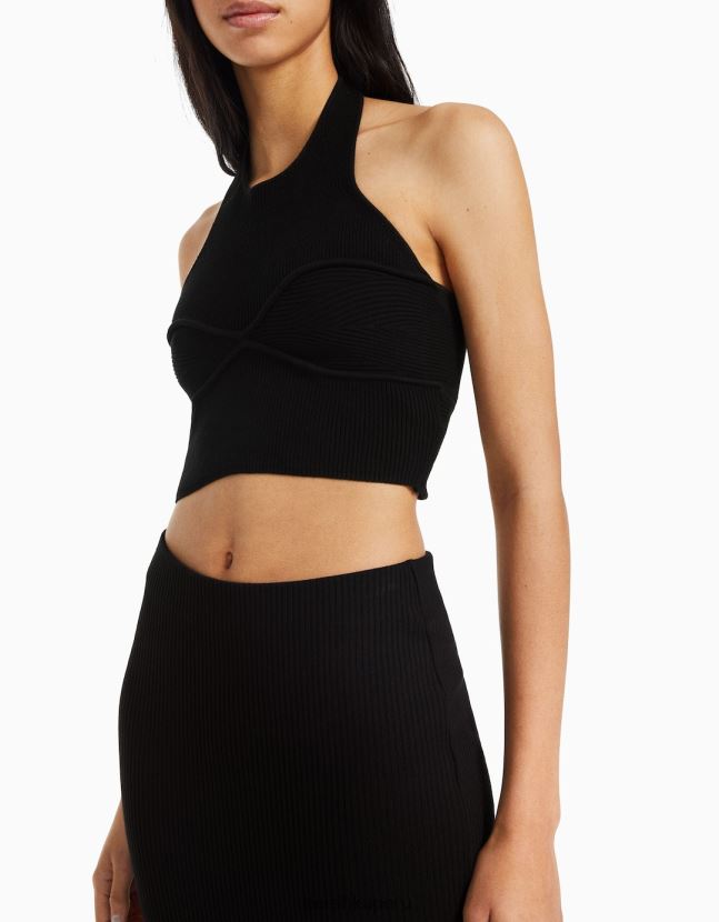 negro Bershka mujer top halter con detalle tejido 806J6B845