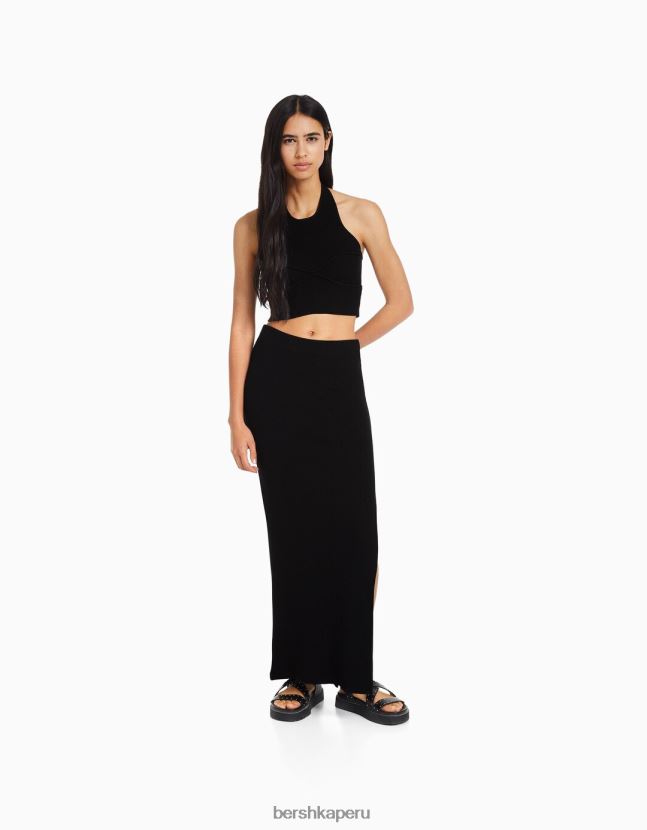 negro Bershka mujer top halter con detalle tejido 806J6B845
