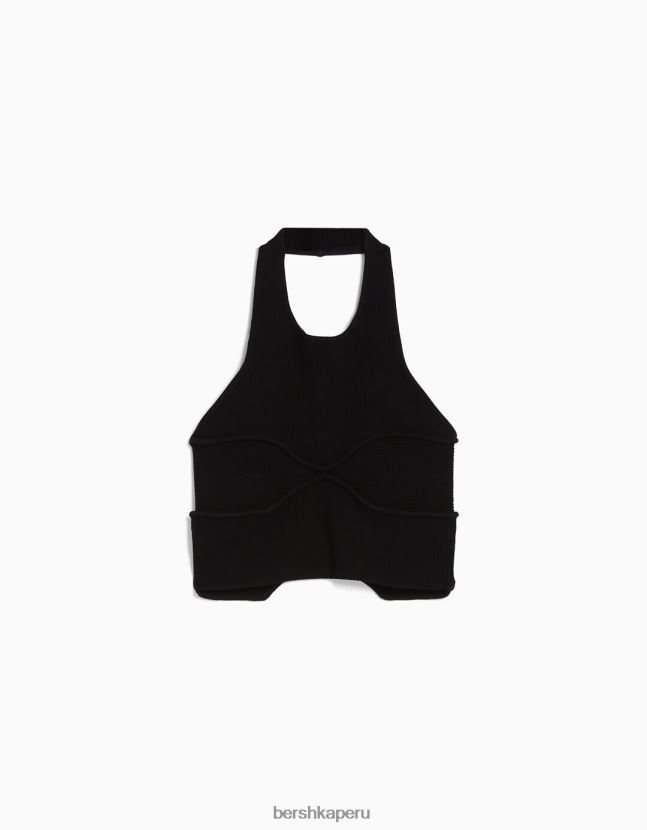 negro Bershka mujer top halter con detalle tejido 806J6B845