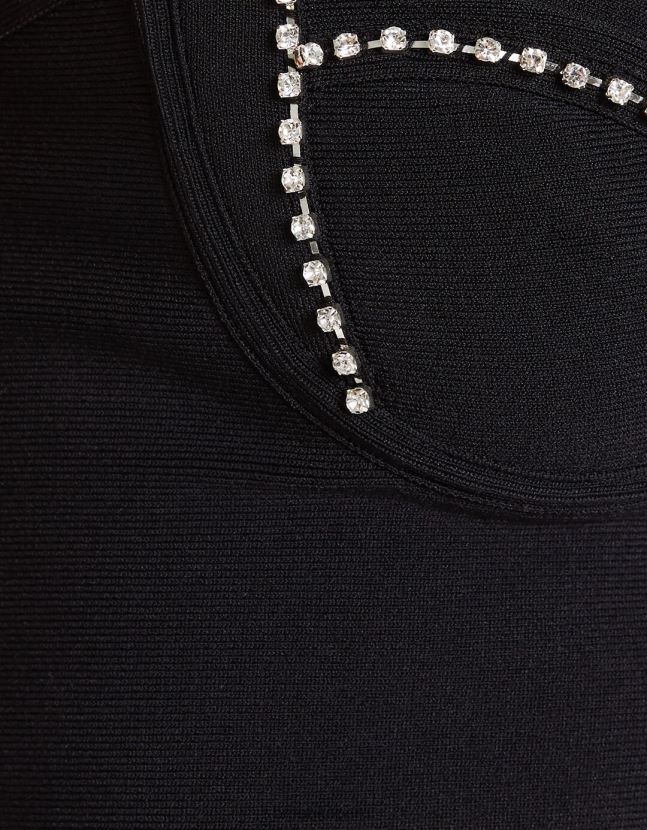 negro Bershka mujer top tejido con tiras y pedrería 806J6B837
