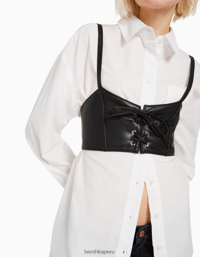 negro Bershka mujer top tipo bralette con corsé y cordones 806J6B866