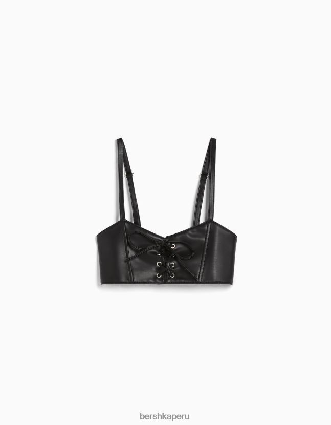 negro Bershka mujer top tipo bralette con corsé y cordones 806J6B866