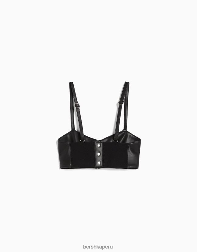 negro Bershka mujer top tipo bralette con corsé y cordones 806J6B866