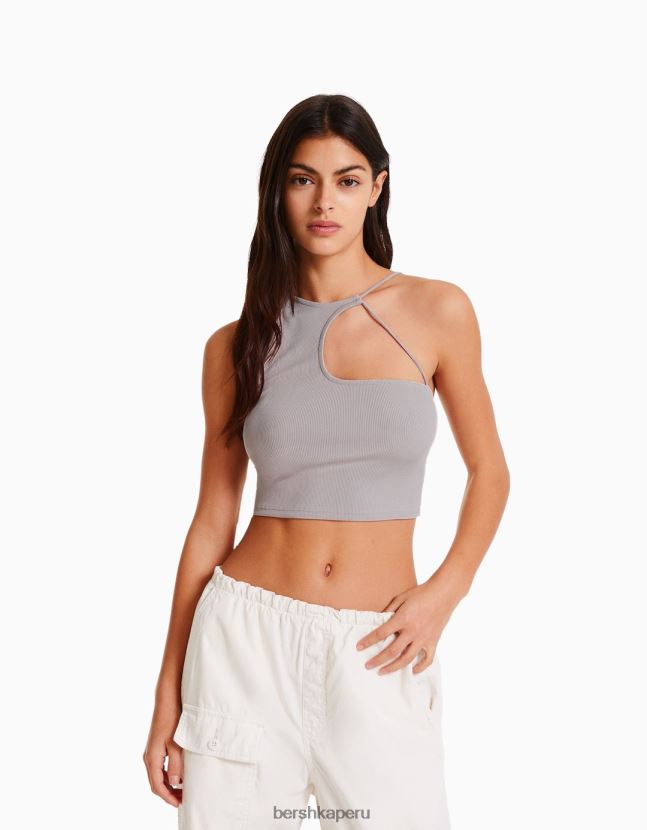piedra Bershka mujer top corto asimétrico sin mangas 806J6B709