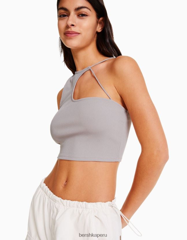 piedra Bershka mujer top corto asimétrico sin mangas 806J6B709