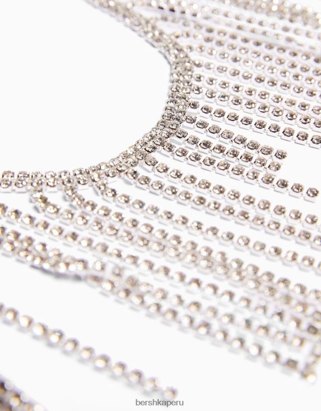 plata Bershka mujer bralette con cascada de diamantes de imitación 806J6B808