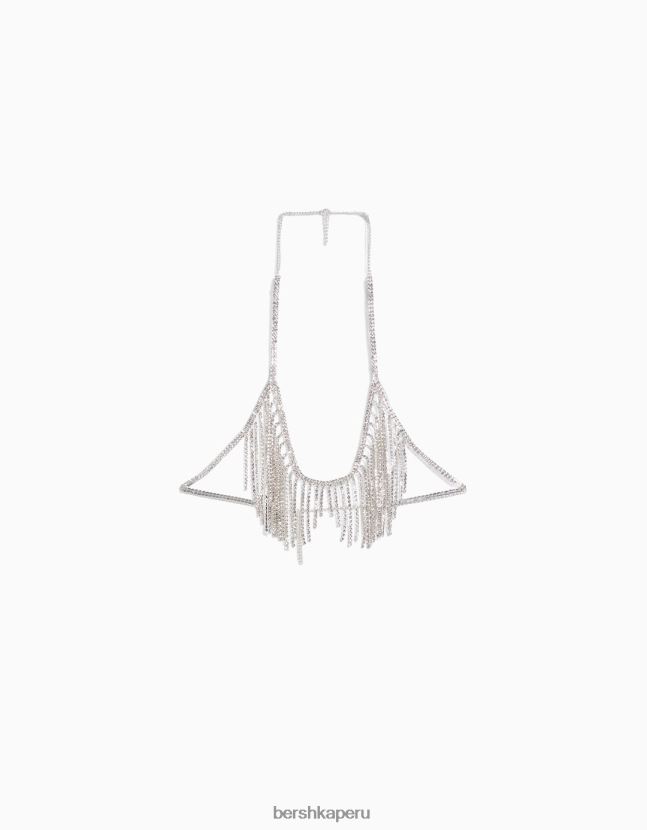 plata Bershka mujer bralette con cascada de diamantes de imitación 806J6B808