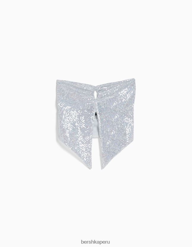 plata Bershka mujer top bandeau brillante con detalle de aberturas y lazo 806J6B739
