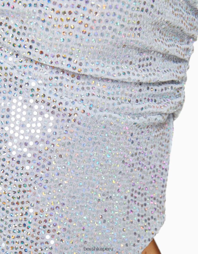 plata Bershka mujer top bandeau brillante con detalle de aberturas y lazo 806J6B739