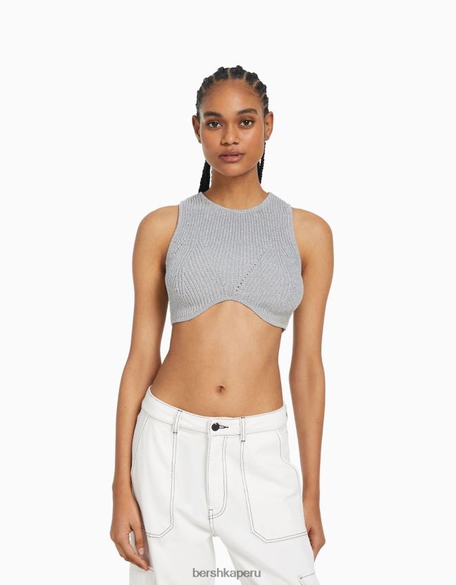plata Bershka mujer top de punto metalizado sin mangas 806J6B842