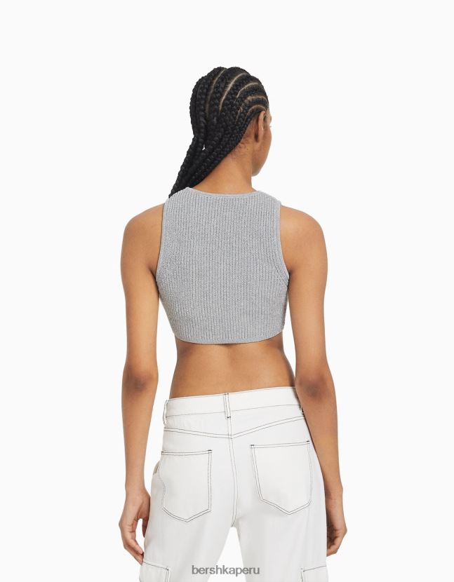 plata Bershka mujer top de punto metalizado sin mangas 806J6B842