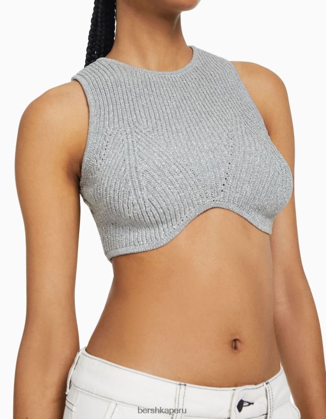 plata Bershka mujer top de punto metalizado sin mangas 806J6B842
