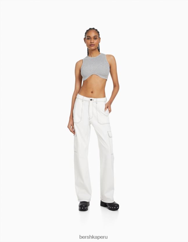 plata Bershka mujer top de punto metalizado sin mangas 806J6B842