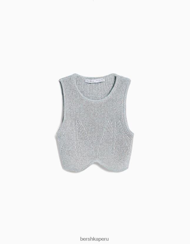 plata Bershka mujer top de punto metalizado sin mangas 806J6B842