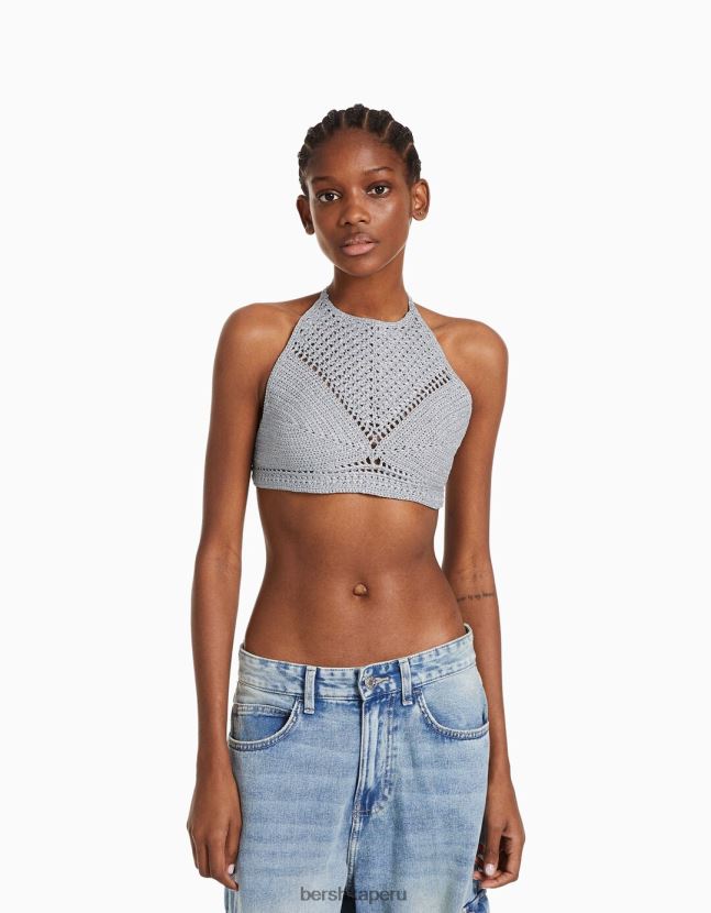 plata Bershka mujer top halter con pedrería 806J6B839