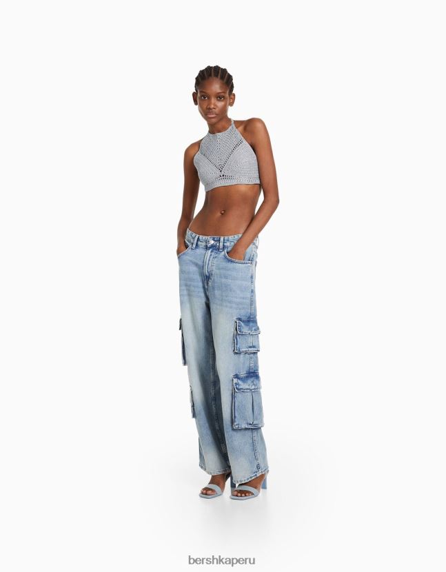 plata Bershka mujer top halter con pedrería 806J6B839