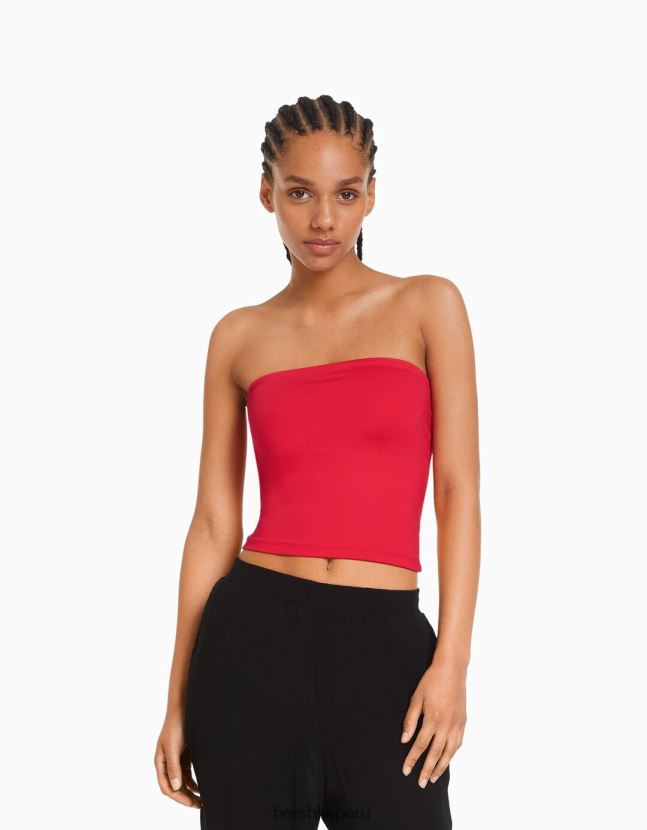 rojo Bershka mujer parte superior bandeau 806J6B665