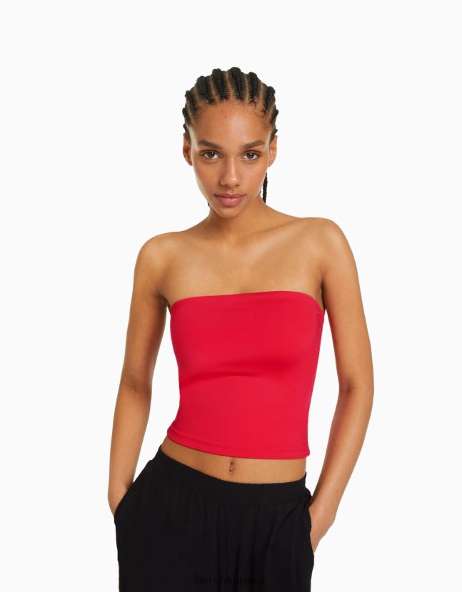 rojo Bershka mujer parte superior bandeau 806J6B665