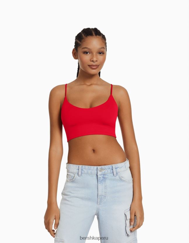 rojo Bershka mujer top corto con tiras 806J6B779