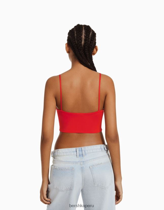 rojo Bershka mujer top corto con tiras 806J6B779