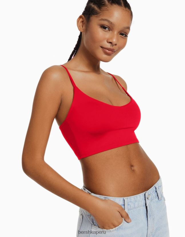 rojo Bershka mujer top corto con tiras 806J6B779