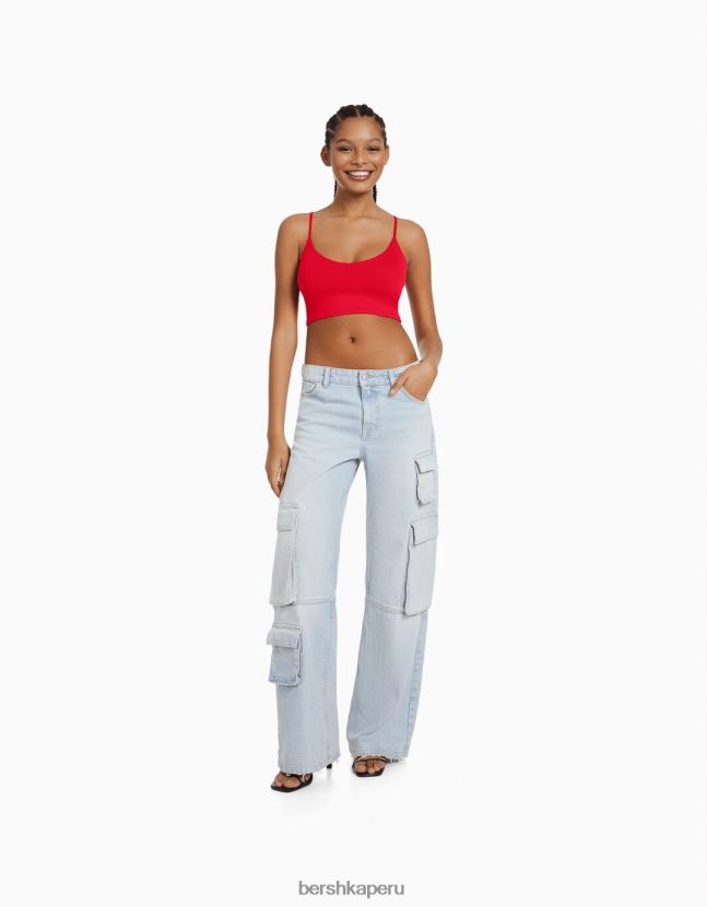rojo Bershka mujer top corto con tiras 806J6B779