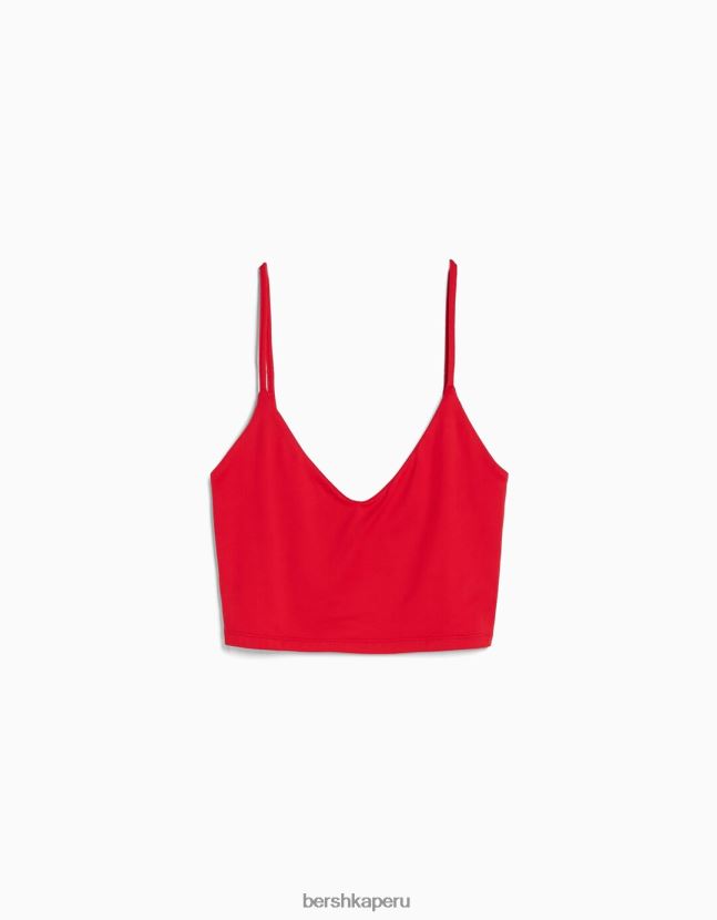rojo Bershka mujer top corto con tiras 806J6B779