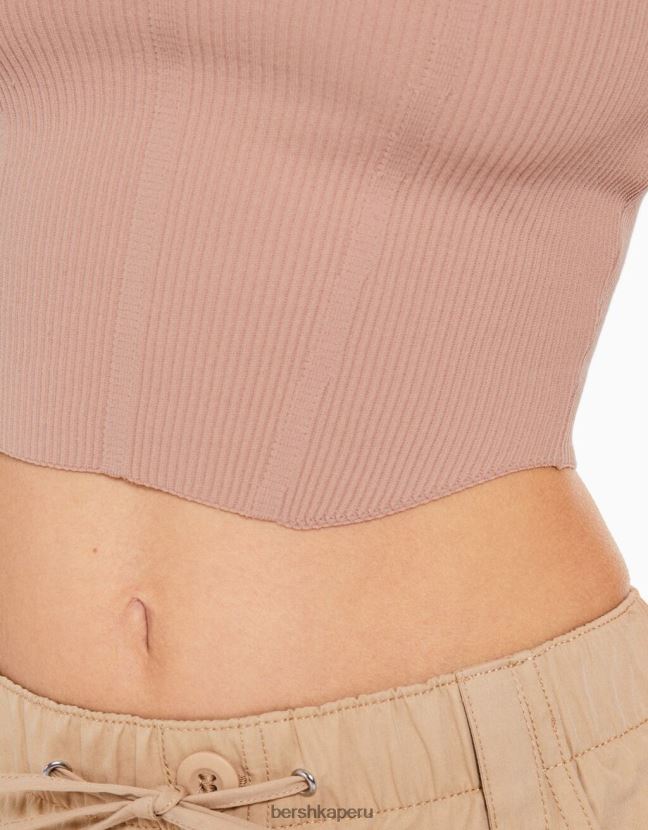 rosa Bershka mujer corsé de punto con hombros descubiertos y manga corta 806J6B805