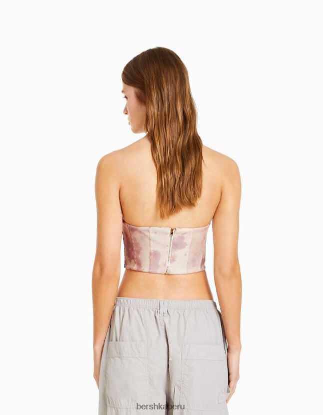 rosa Bershka mujer corsé estampado con detalle de lazo 806J6B723