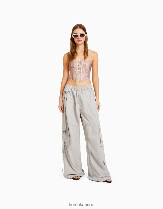 rosa Bershka mujer corsé estampado con detalle de lazo 806J6B723