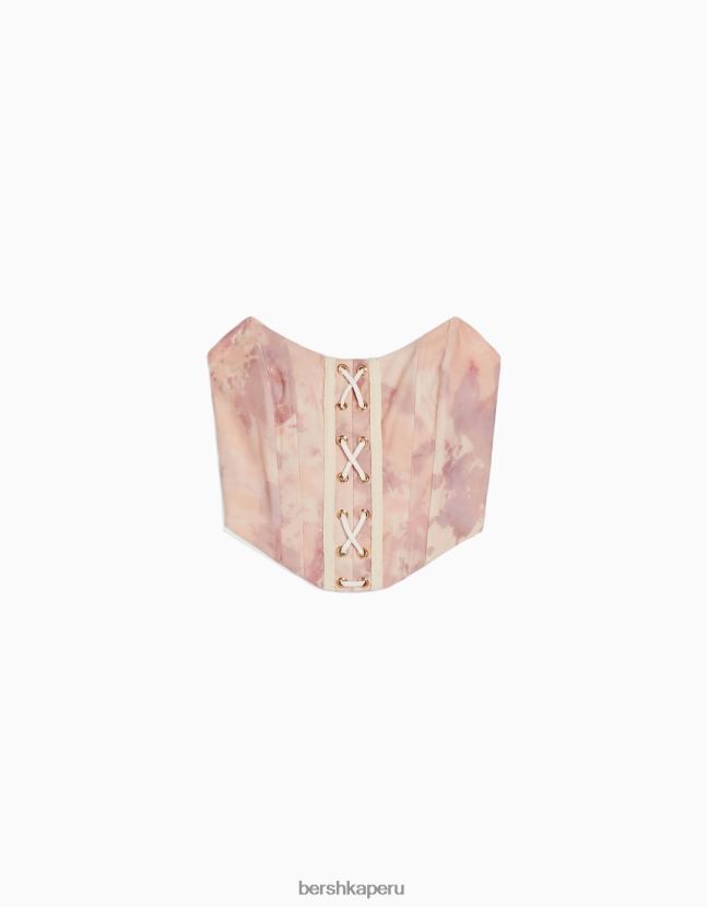 rosa Bershka mujer corsé estampado con detalle de lazo 806J6B723