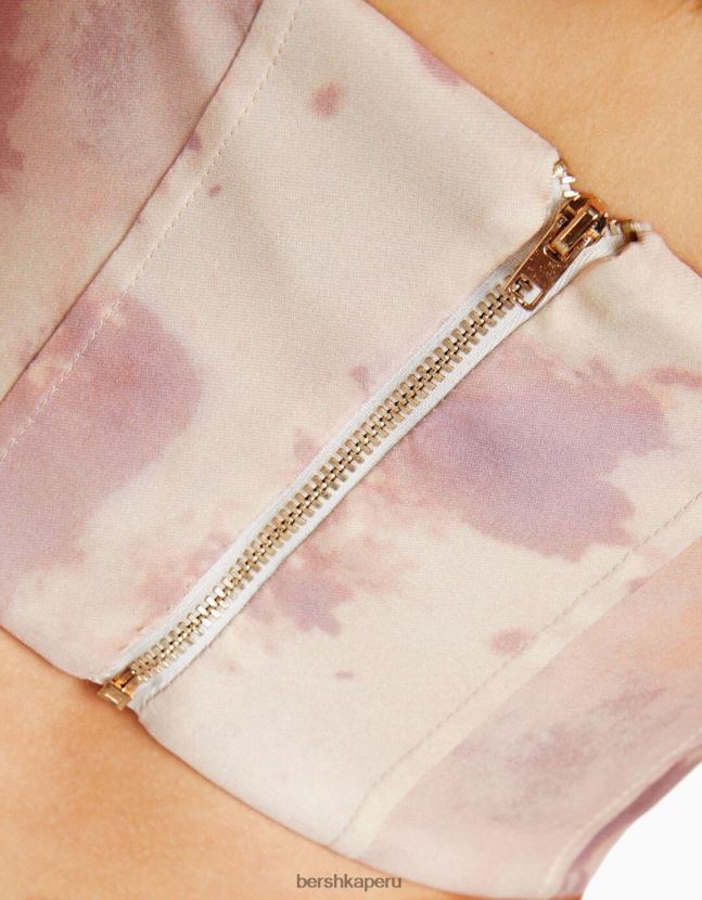rosa Bershka mujer corsé estampado con detalle de lazo 806J6B723