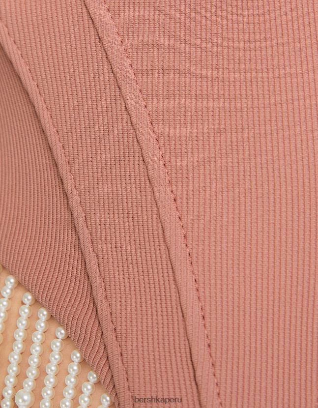 rosa Bershka mujer corsé top con detalles de perlas de imitación 806J6B767