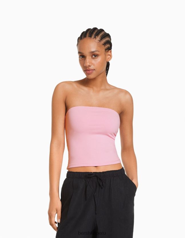 rosa Bershka mujer parte superior bandeau 806J6B666