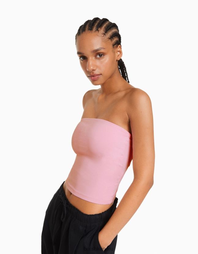 rosa Bershka mujer parte superior bandeau 806J6B666