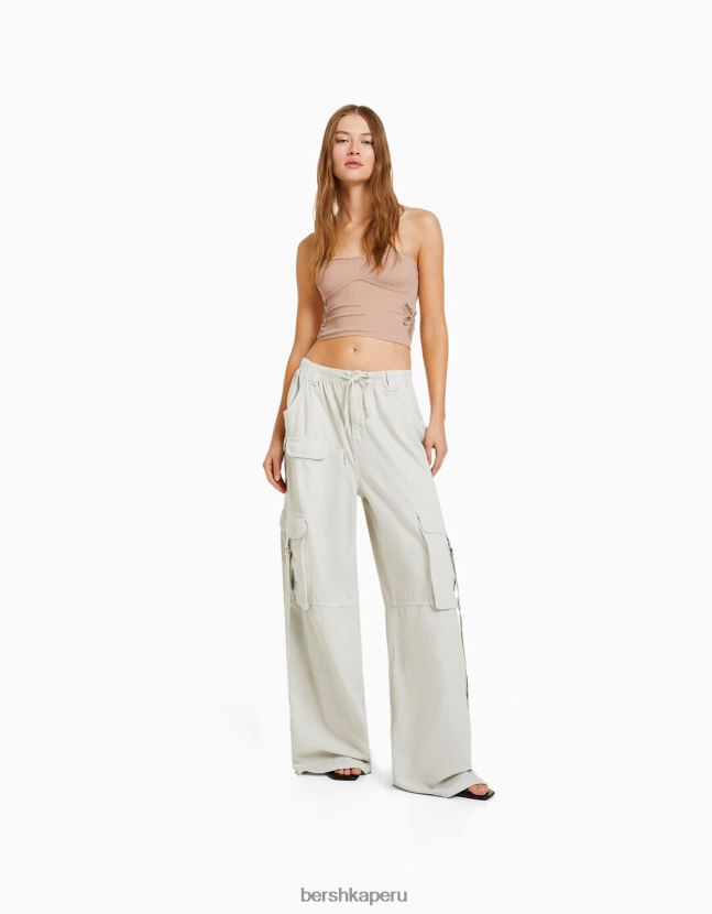 rosa Bershka mujer top bandeau sin costuras con detalle floral 806J6B853