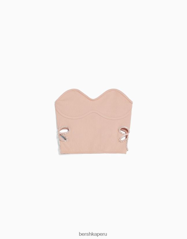 rosa Bershka mujer top bandeau sin costuras con detalle floral 806J6B853