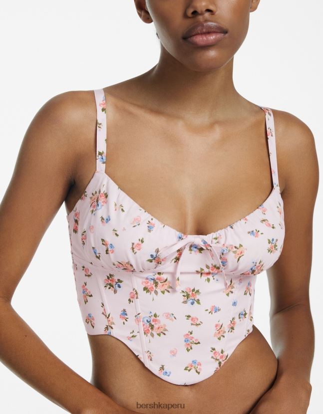 rosa Bershka mujer top corsé corto de popelina con tirantes 806J6B688