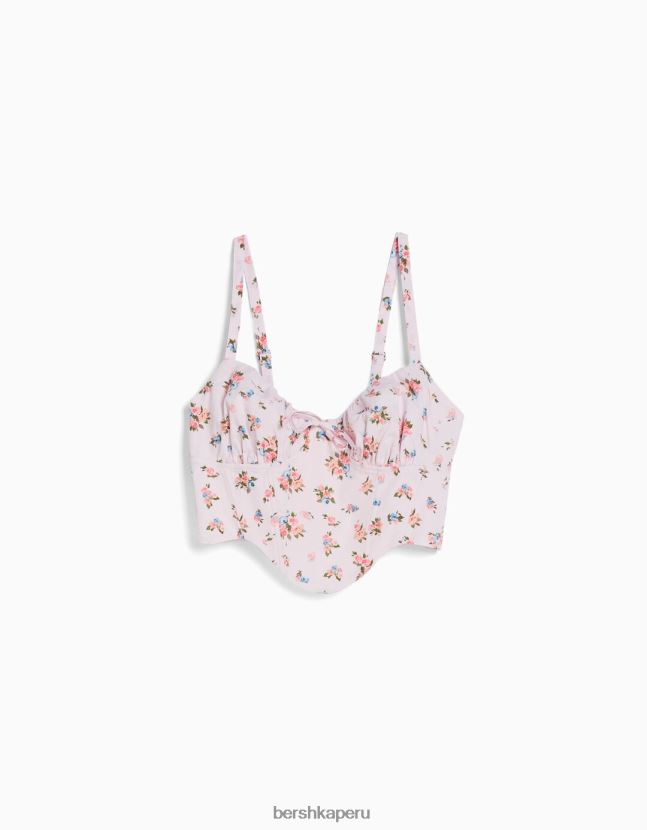 rosa Bershka mujer top corsé corto de popelina con tirantes 806J6B688