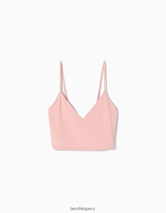 rosa Bershka mujer top corto con tiras 806J6B818