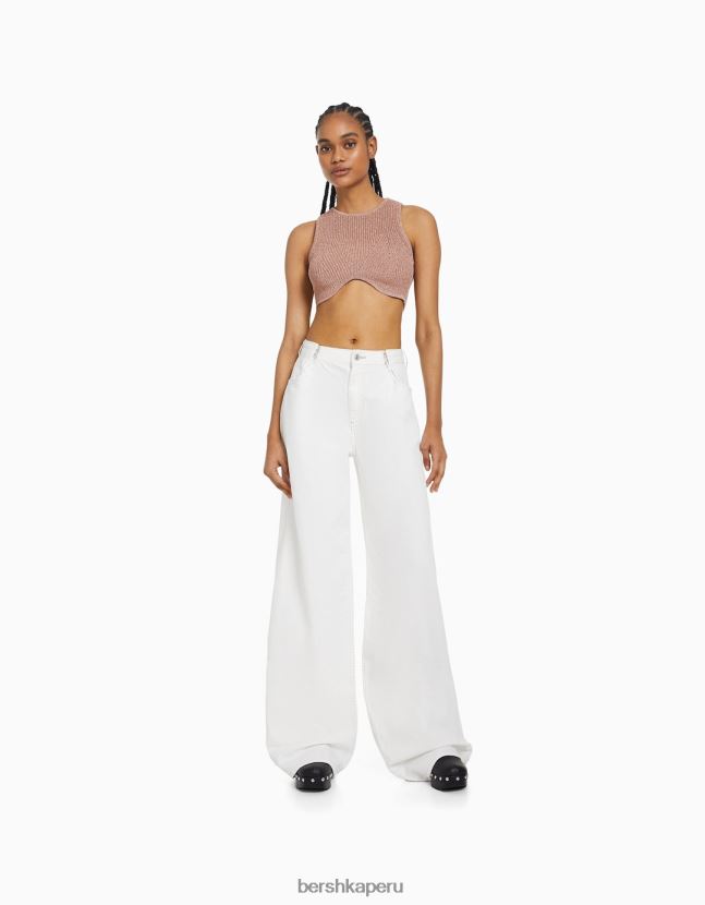 rosa Bershka mujer top de punto metalizado sin mangas 806J6B843