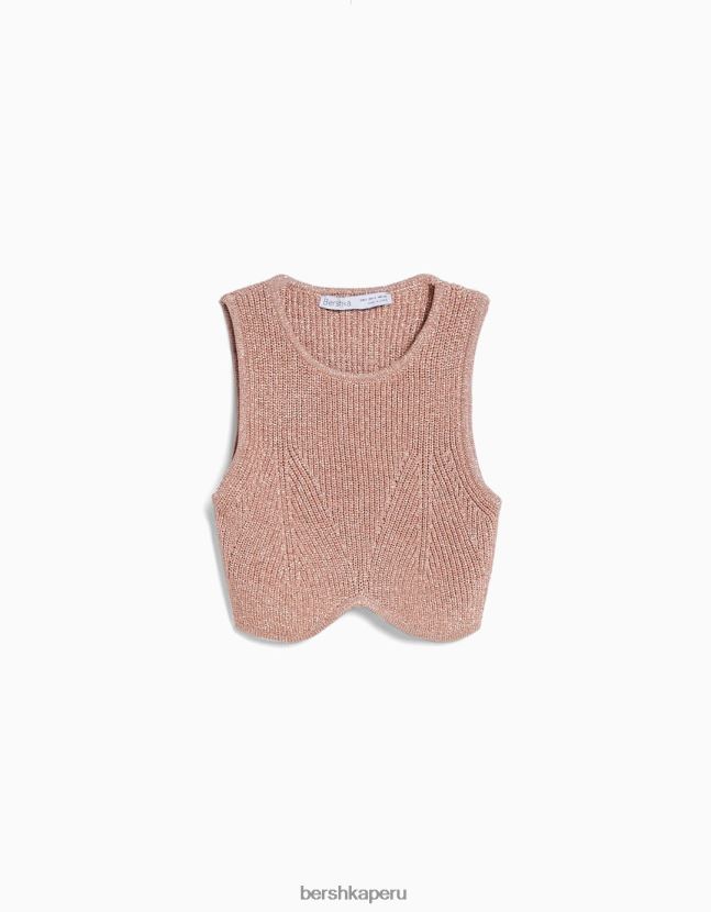rosa Bershka mujer top de punto metalizado sin mangas 806J6B843